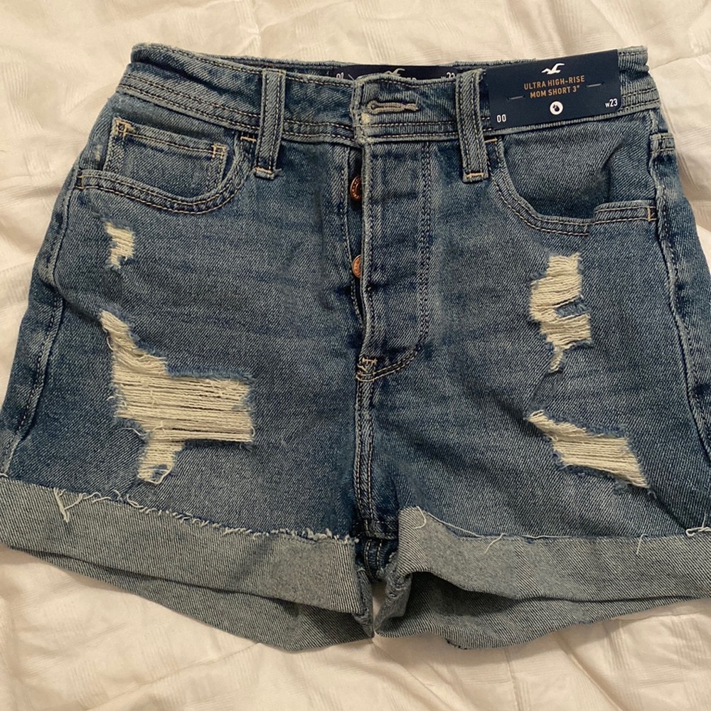 Ultra high rise mom shorts (“3) from hollister. Dark wash size 00.